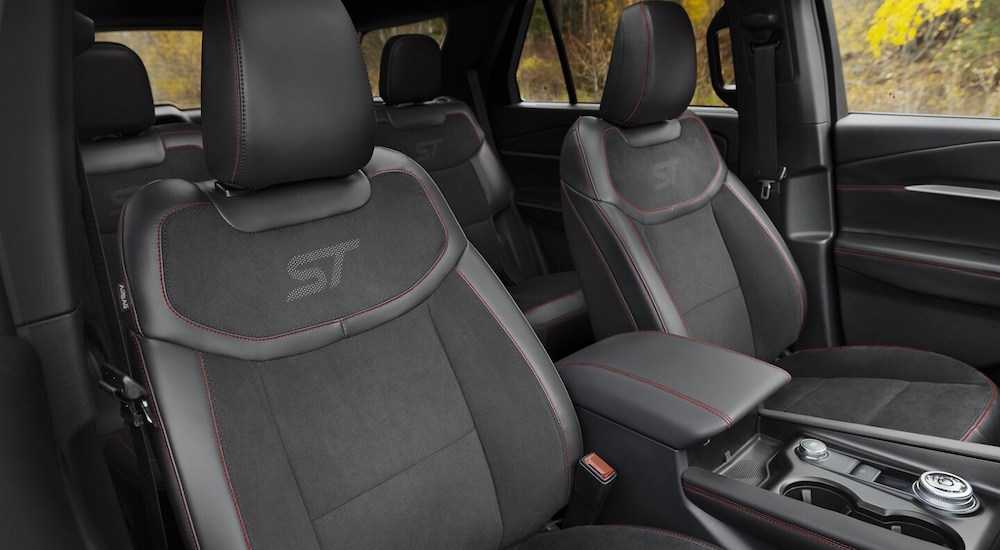The black interior seats of a 2025 Ford Explorer ST.